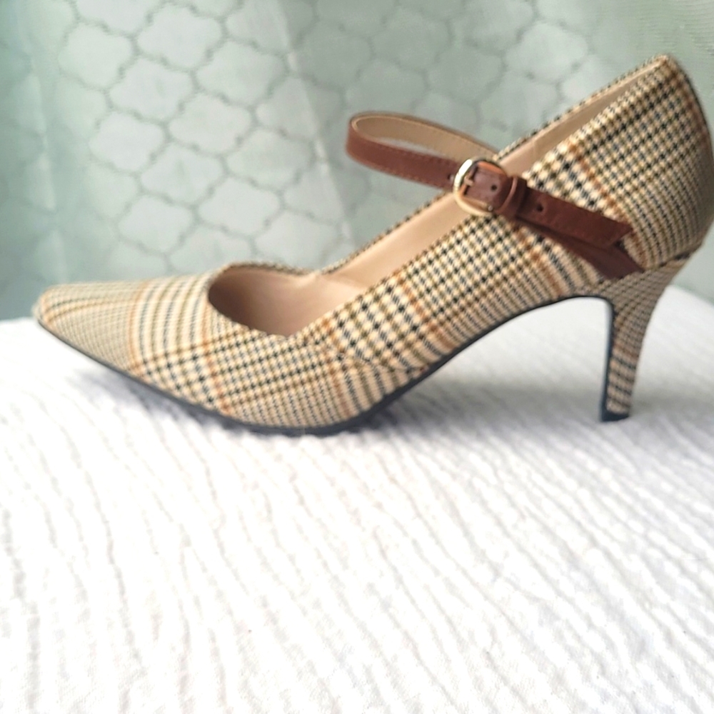Life Stride Plaid Heels with Brown Strap